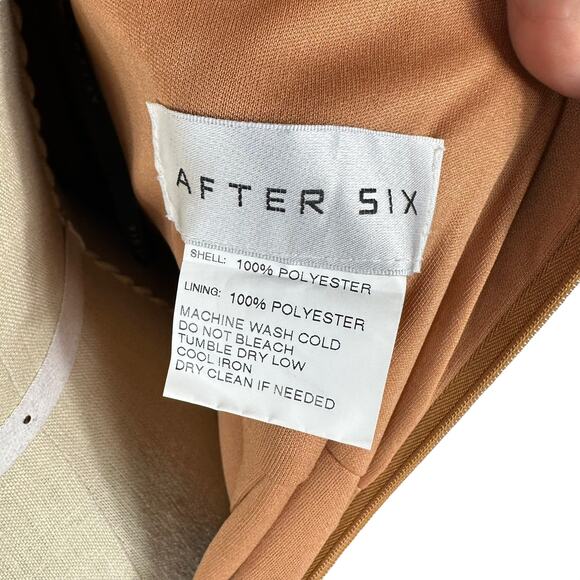 AFTER SIX 6829 Toffee Copper Straight Charmeuse Halter Midi Dress Size 10R NWT - Picture 4 of 7